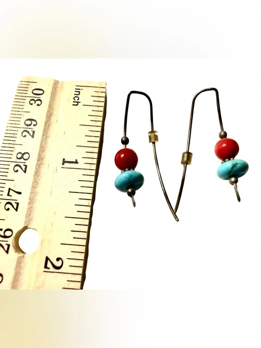 Vintage Artisan Red and Turquoise Bead Drop Earrings